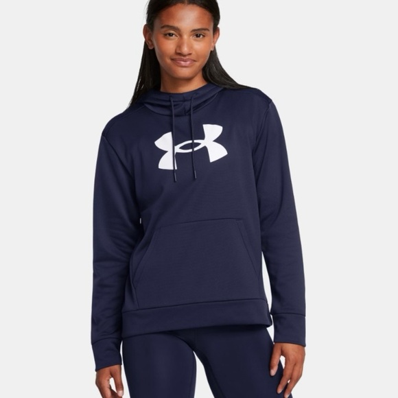 Under Armour Tops - Women's Under Armour Fleece® Big Logo  navy blue Hoodie size small EUC